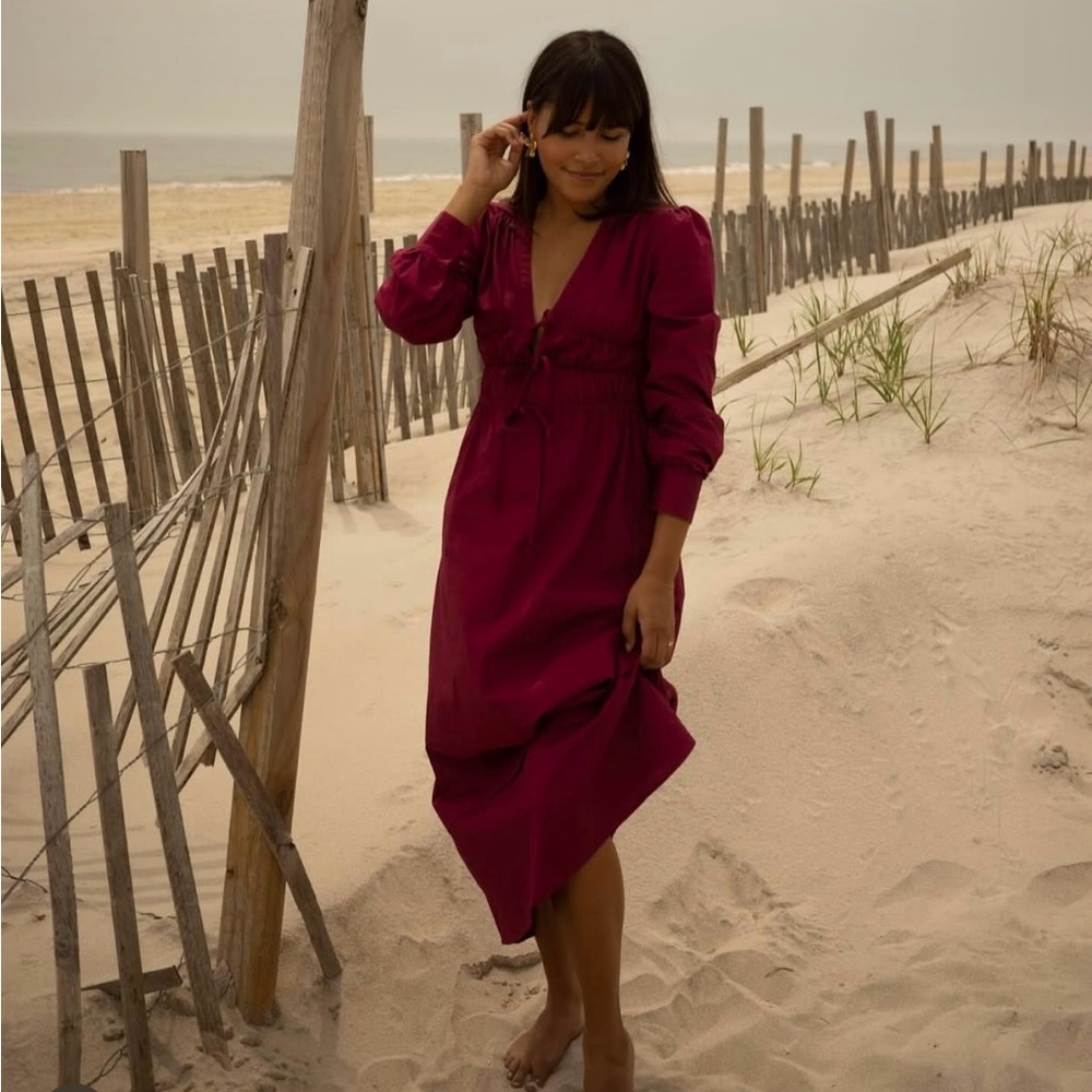 Crescent Deep Red Long Sleeve Dress